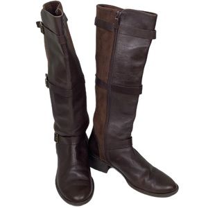 COLE HAAN Nike Air Avalon brown suede & leather riding 3 buckle boots Size 10.5